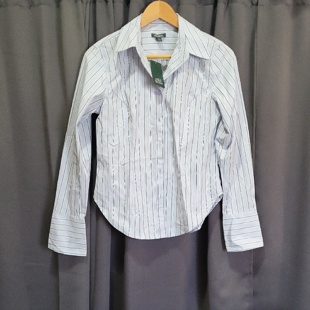 Women's Chic White Striped Button-Up Shirt